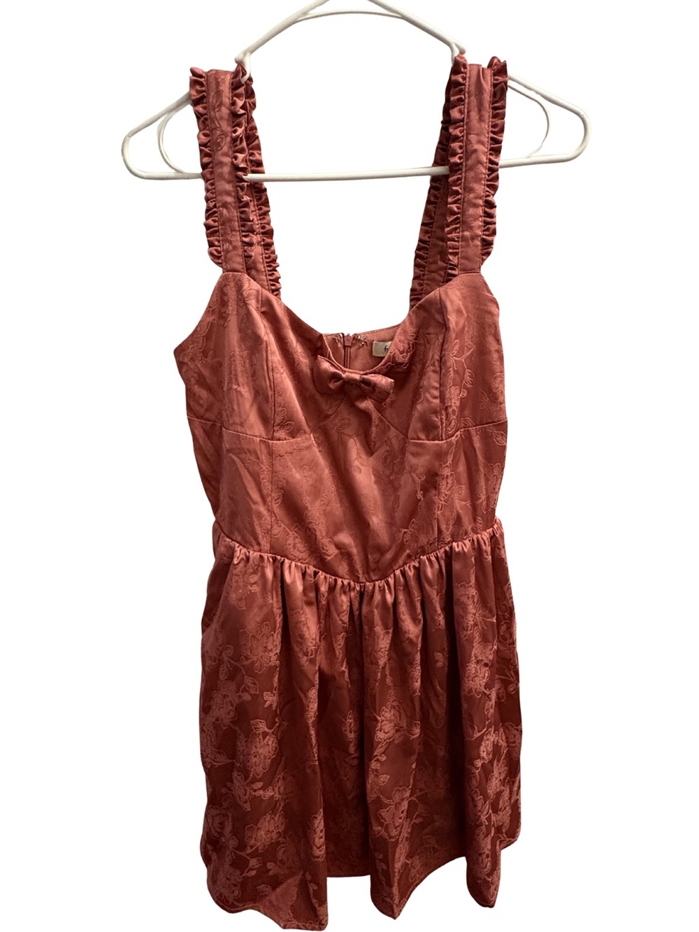 Ruffled Strap Coral Pink Sundress, Satiny Fabric - Picture 4 of 6